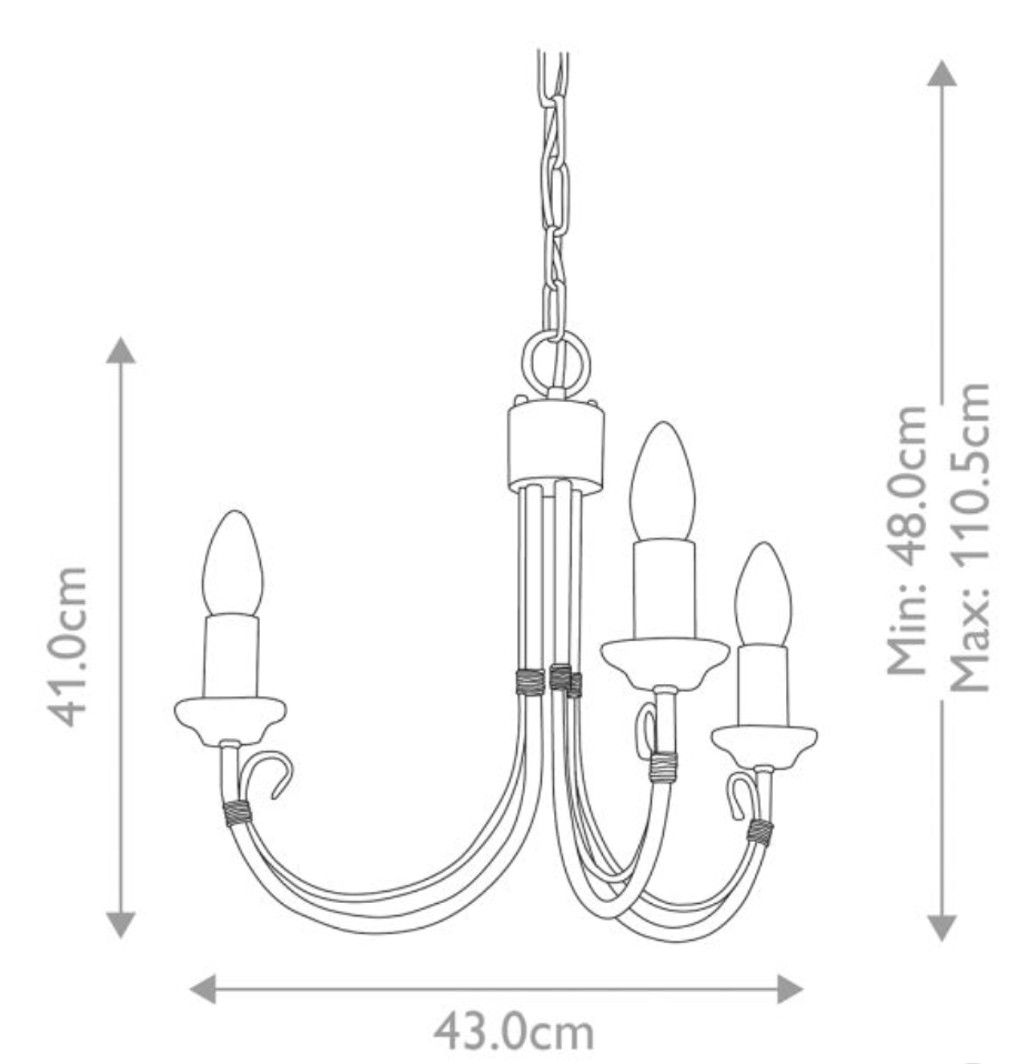 Belvedere Black 3 Arm Chandelier - ID 8246