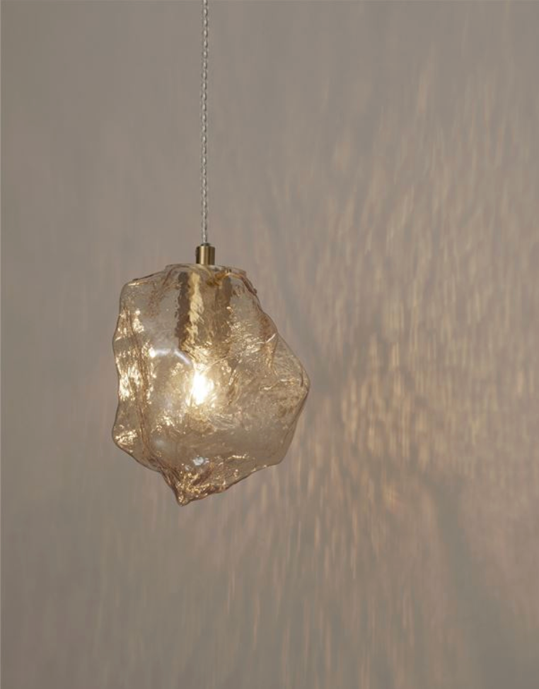 NL Irregular Amber Glass & Satin Brass Pendant - ID 14292