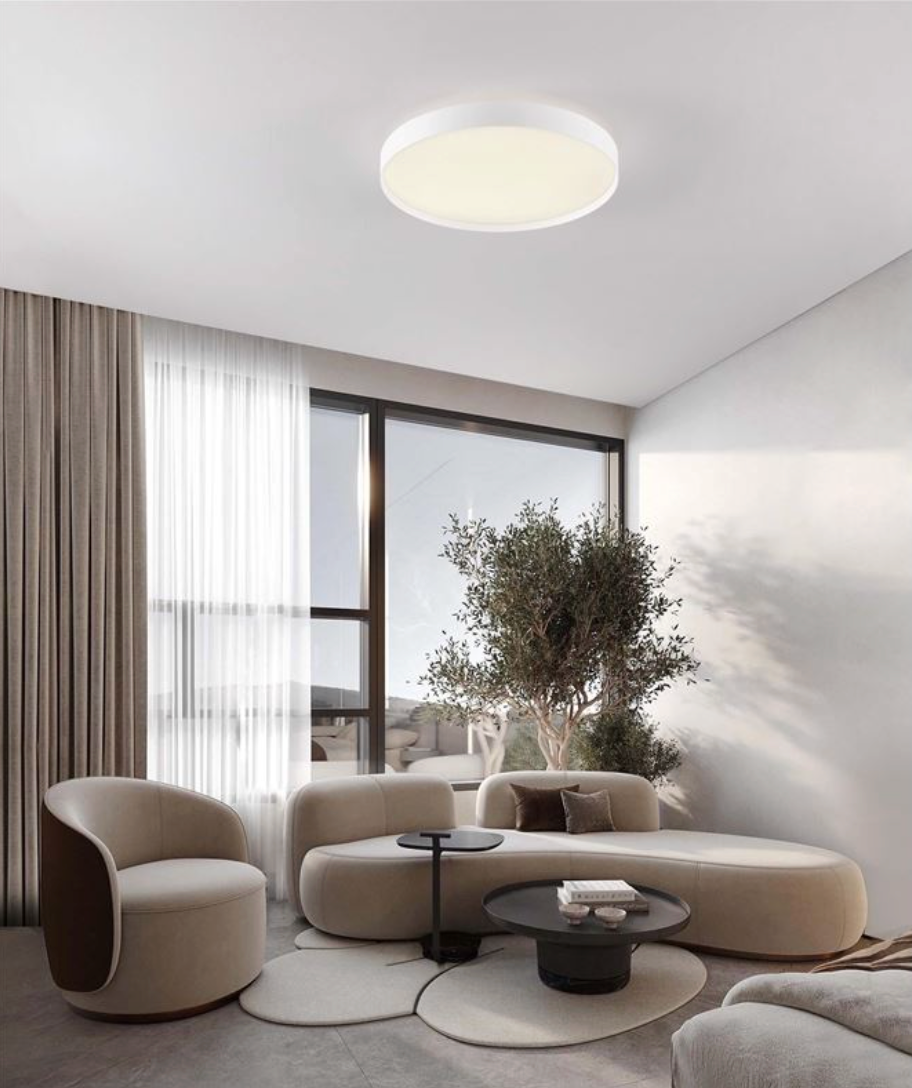NL Roiy Sandy White Round Semi Flush Ceiling Light 50cm - ID 14460