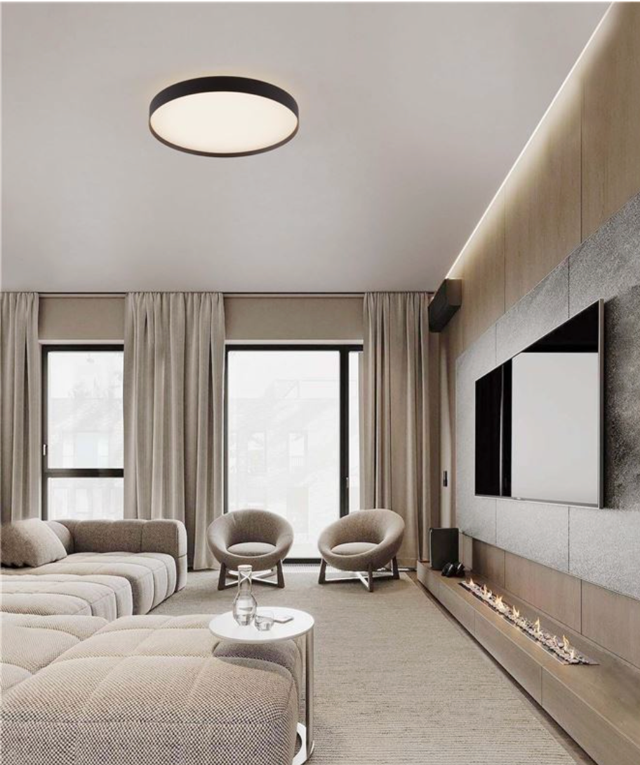 NL Roiy Sandy Black Round Semi Flush Ceiling Light 50cm - ID 14461