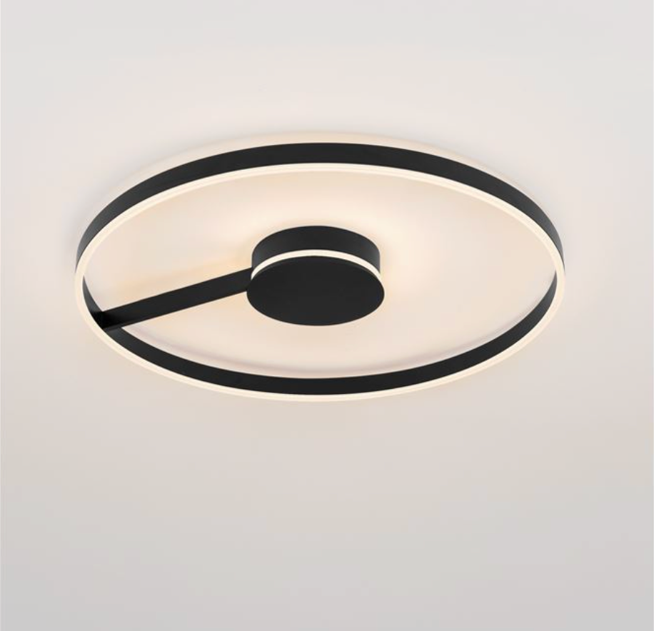 NL Siene Matt Black Aluminium & Acrylic Semi Flush Ring Ceiling Light 80cm - ID 14544