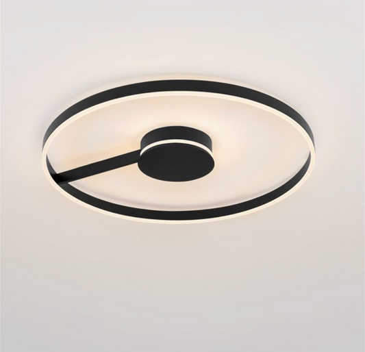 NL Siene Matt Black Aluminium & Acrylic Semi Flush Ring Ceiling Light 80cm - ID 14544