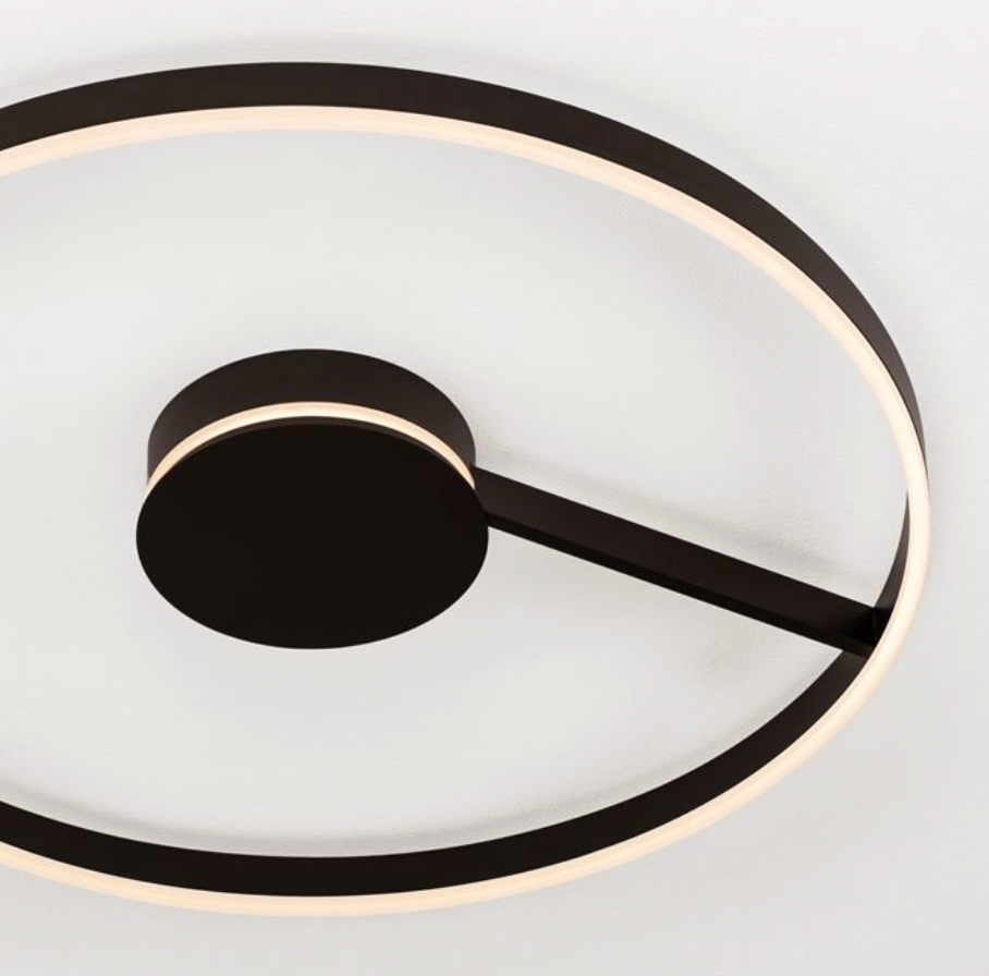 NL Siene Matt Black Aluminium & Acrylic Semi Flush Ring Ceiling Light 80cm - ID 14544