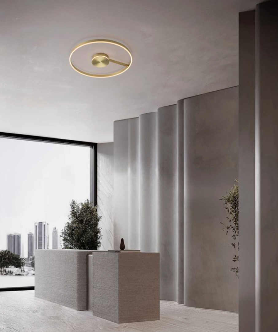 NL Siene Brushed Brass Aluminium & Acrylic Semi Flush Ring Ceiling Light 80cm - ID 14546
