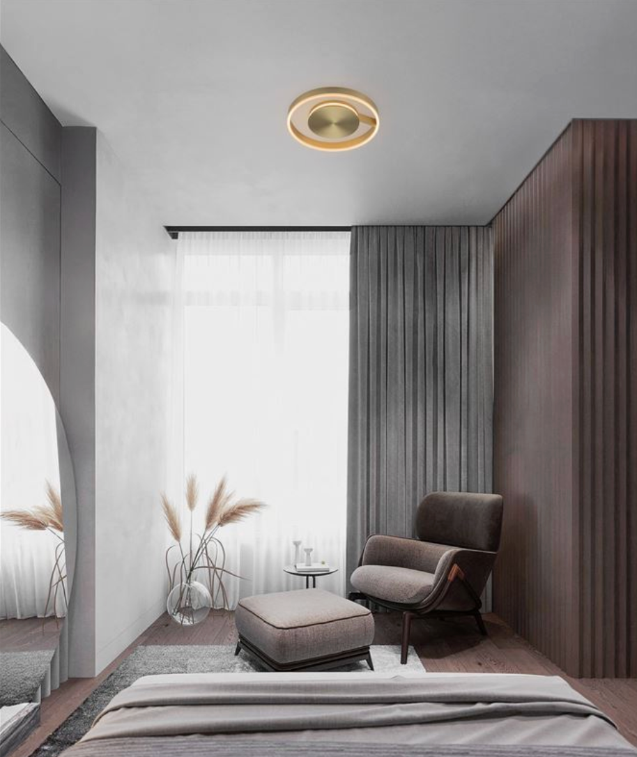 NL Siene Brushed Brass Aluminium & Acrylic Semi Flush Ring Ceiling Light 40cm - ID 14549