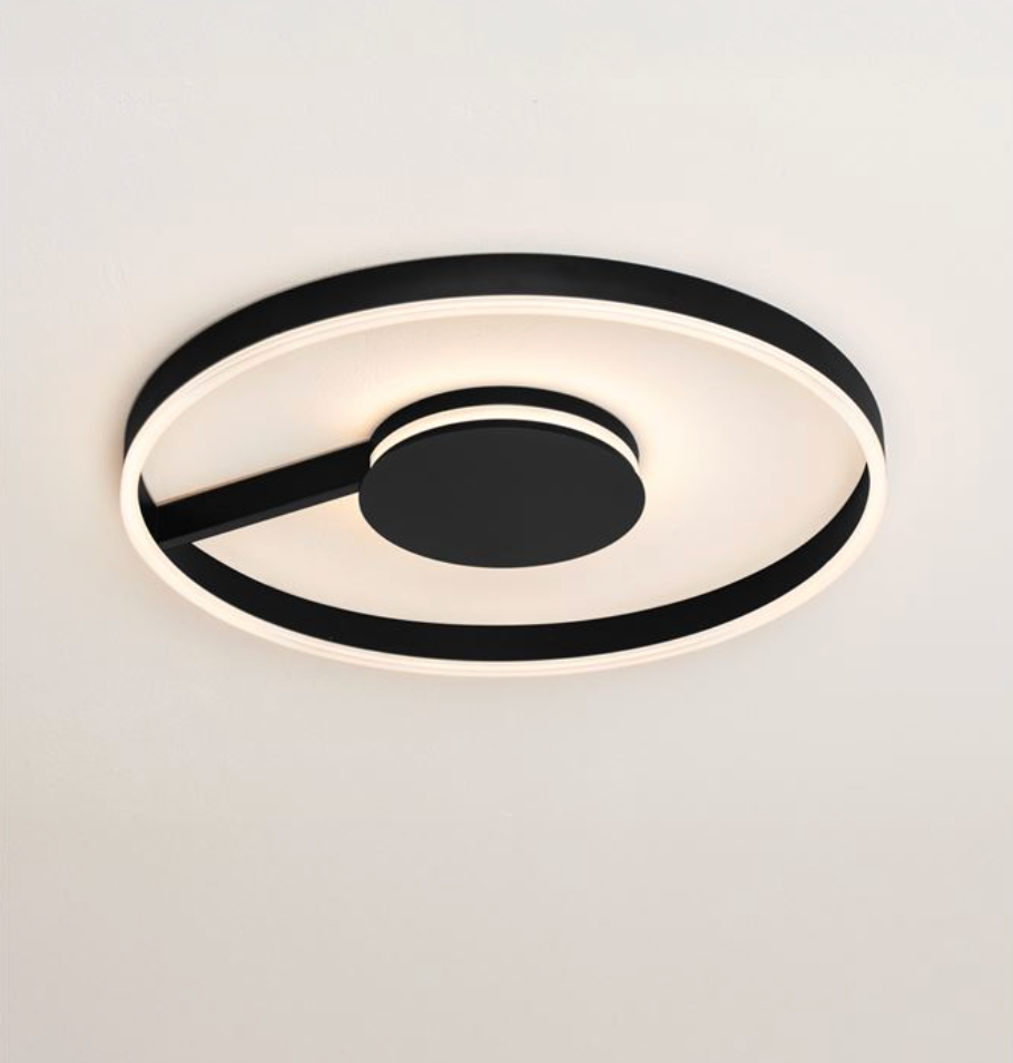 NL Siene Matt Black Aluminium & Acrylic Semi Flush Ring Ceiling Light 60cm - ID 14550