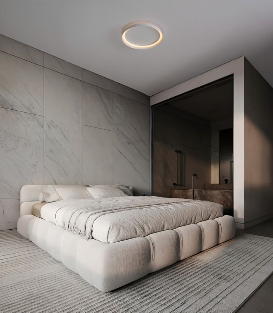 NL Ormie Sandy White Round Semi Flush Ceiling Light 45cm - ID 14614
