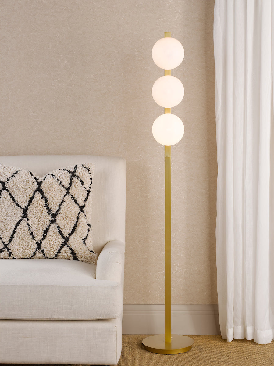 TAU 3 Light Floor Lamp in Matt Gold & Opal Glass - ID 13467