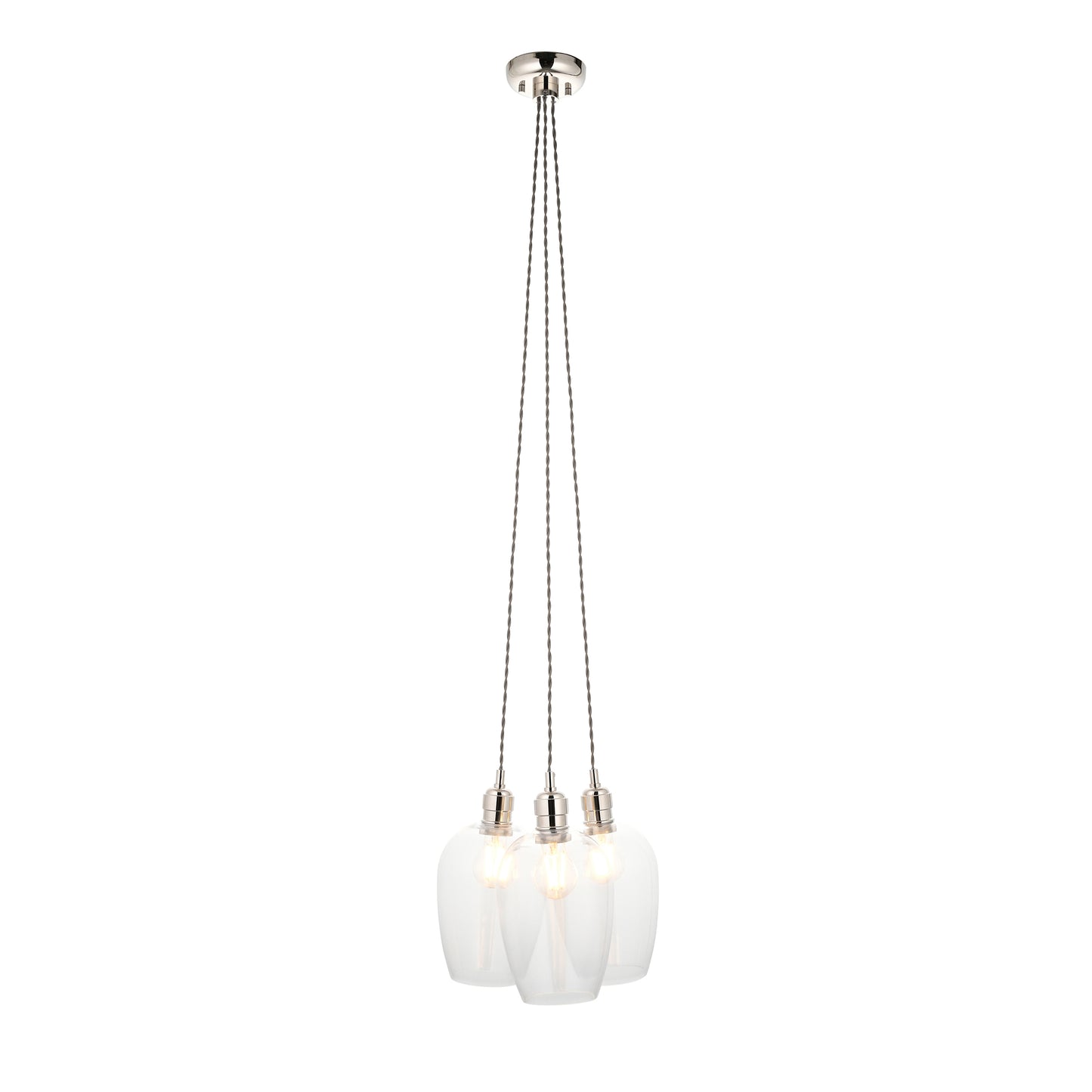 3 Light Wine Glass Cluster Pendant in Polished Nickel with Clear Glass - ID 14901