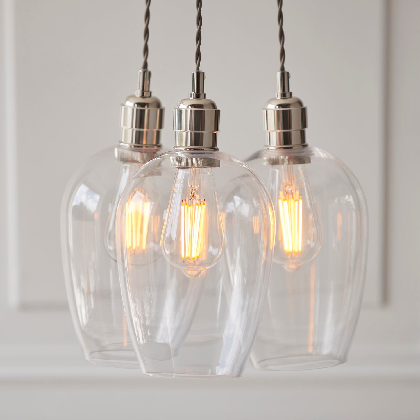 3 Light Wine Glass Cluster Pendant in Polished Nickel with Clear Glass - ID 14901