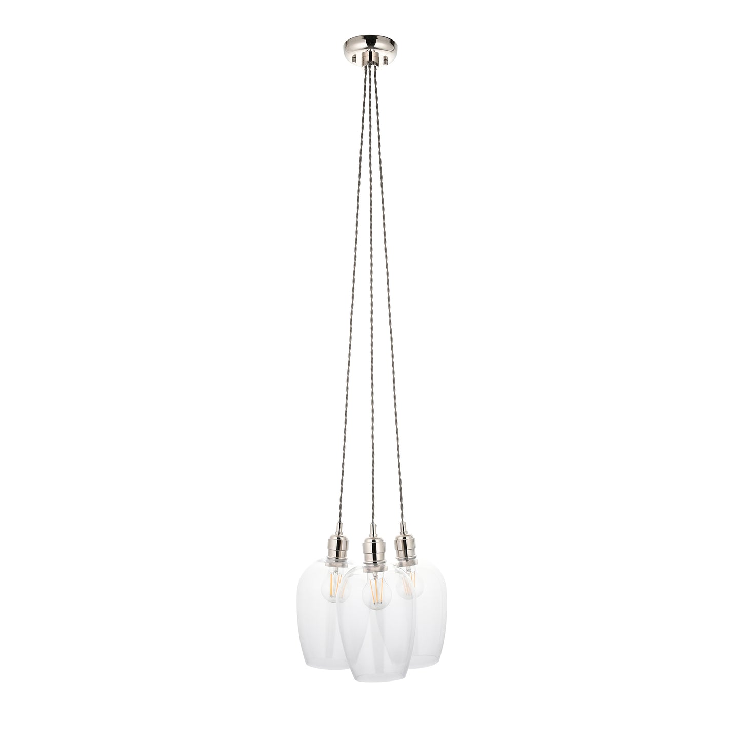3 Light Wine Glass Cluster Pendant in Polished Nickel with Clear Glass - ID 14901