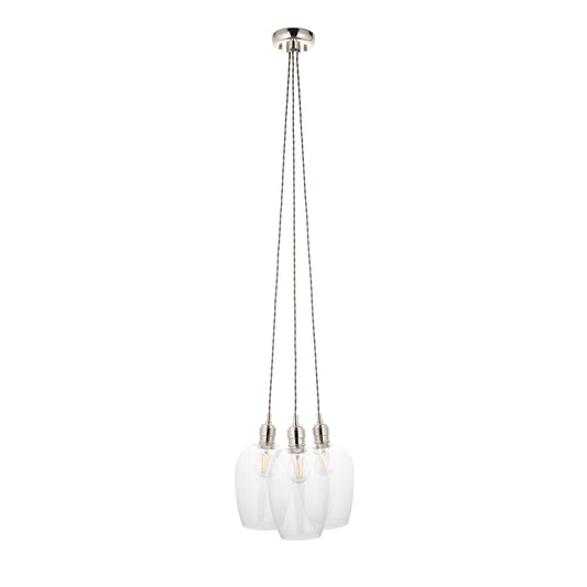3 Light Wine Glass Cluster Pendant in Polished Nickel with Clear Glass - ID 14901