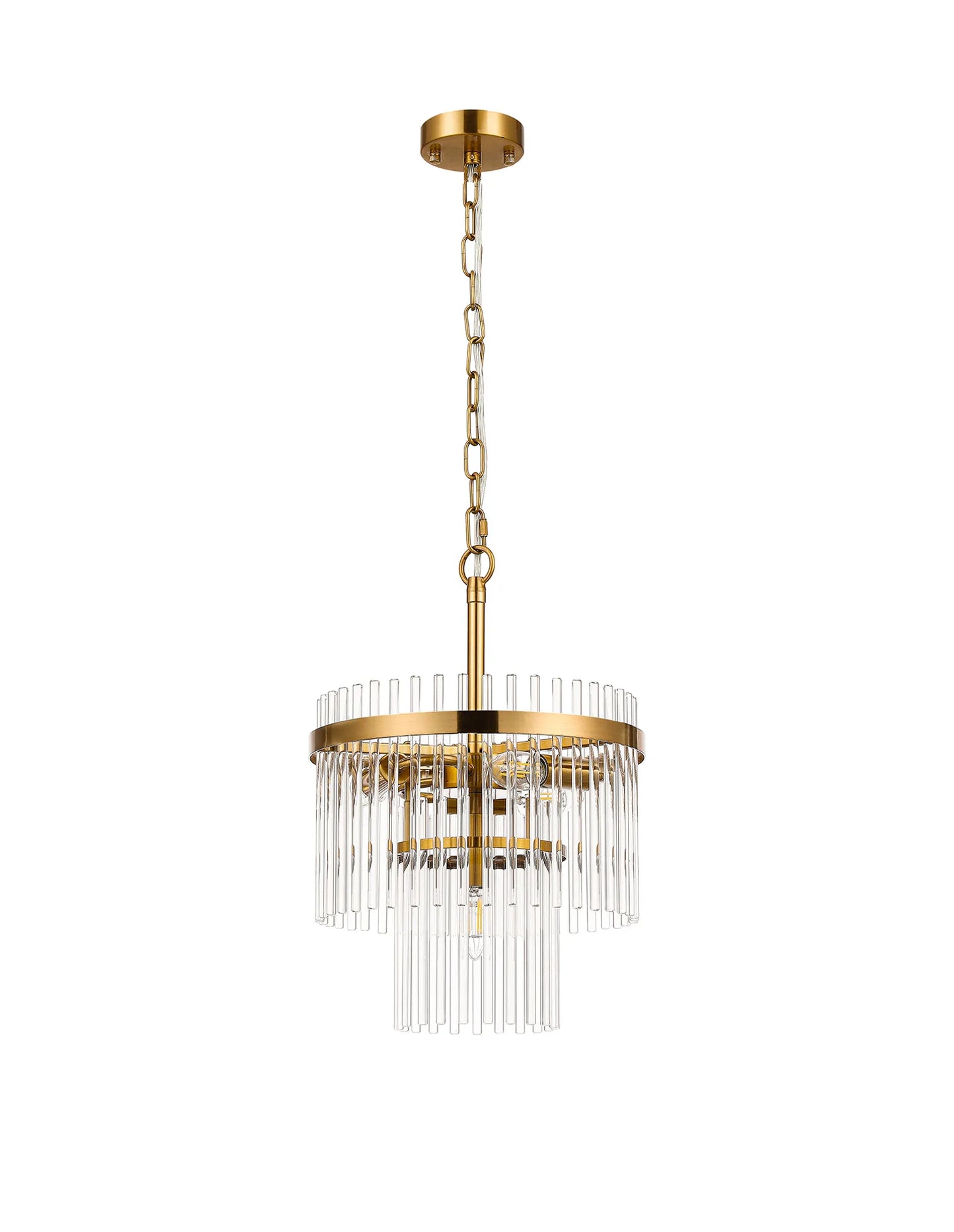 INS 30cm Pendant/Semi Ceiling 4 Light E14, Brass/Clear Glass Rods - ID 14234
