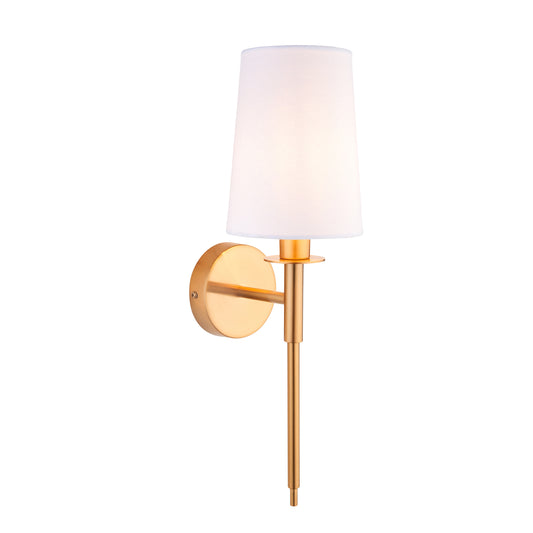 Vintage Brass Slimline Wall Light With White Fabric Shade - ID 14142