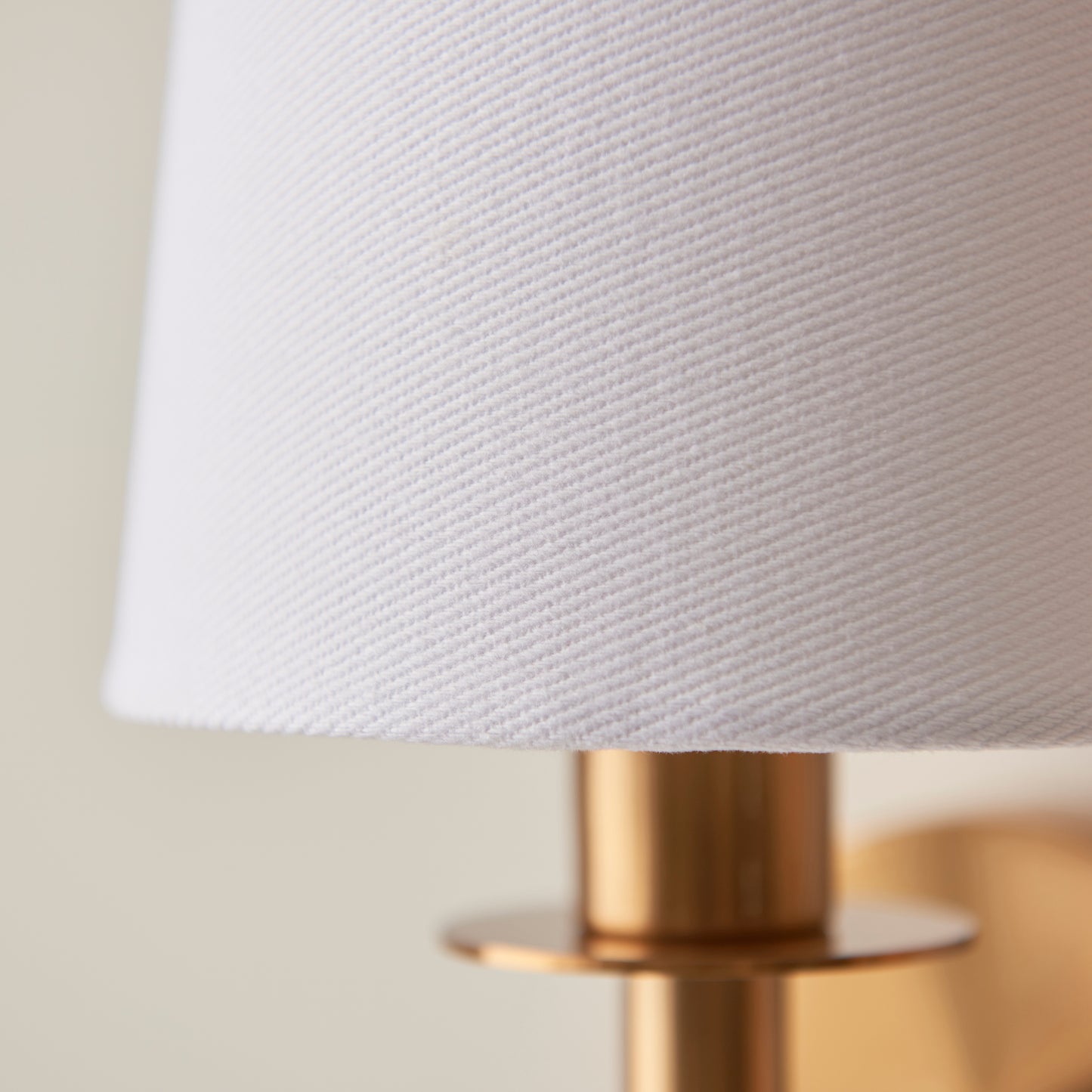 Vintage Brass Slimline Wall Light With White Fabric Shade - ID 14142