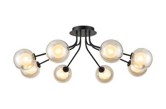 INSP 8 Light Semi-Flush in Satin Black with Cognac & Frosted Glass -  ID 14430