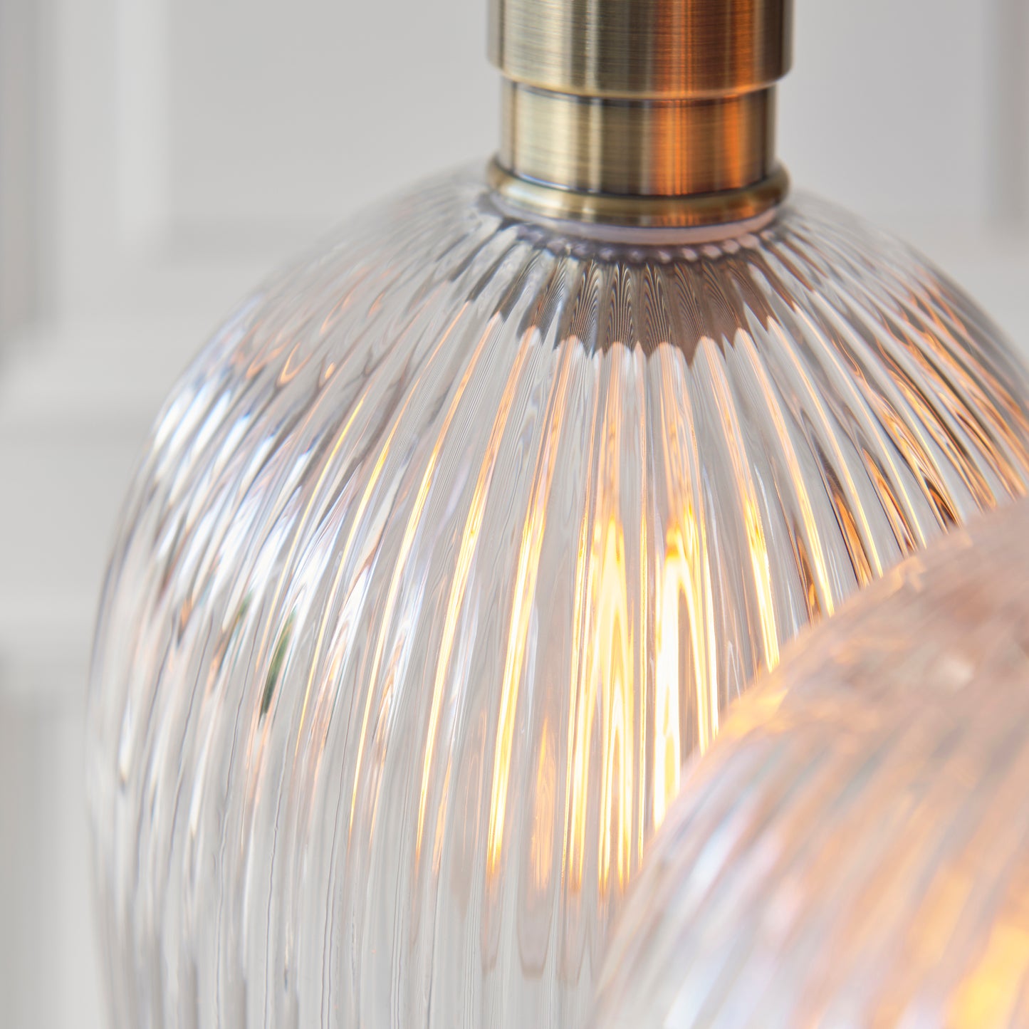 3 Light Wine Glass Cluster Pendant in Antique Brass with Clear Ribbed Glass - ID 14907