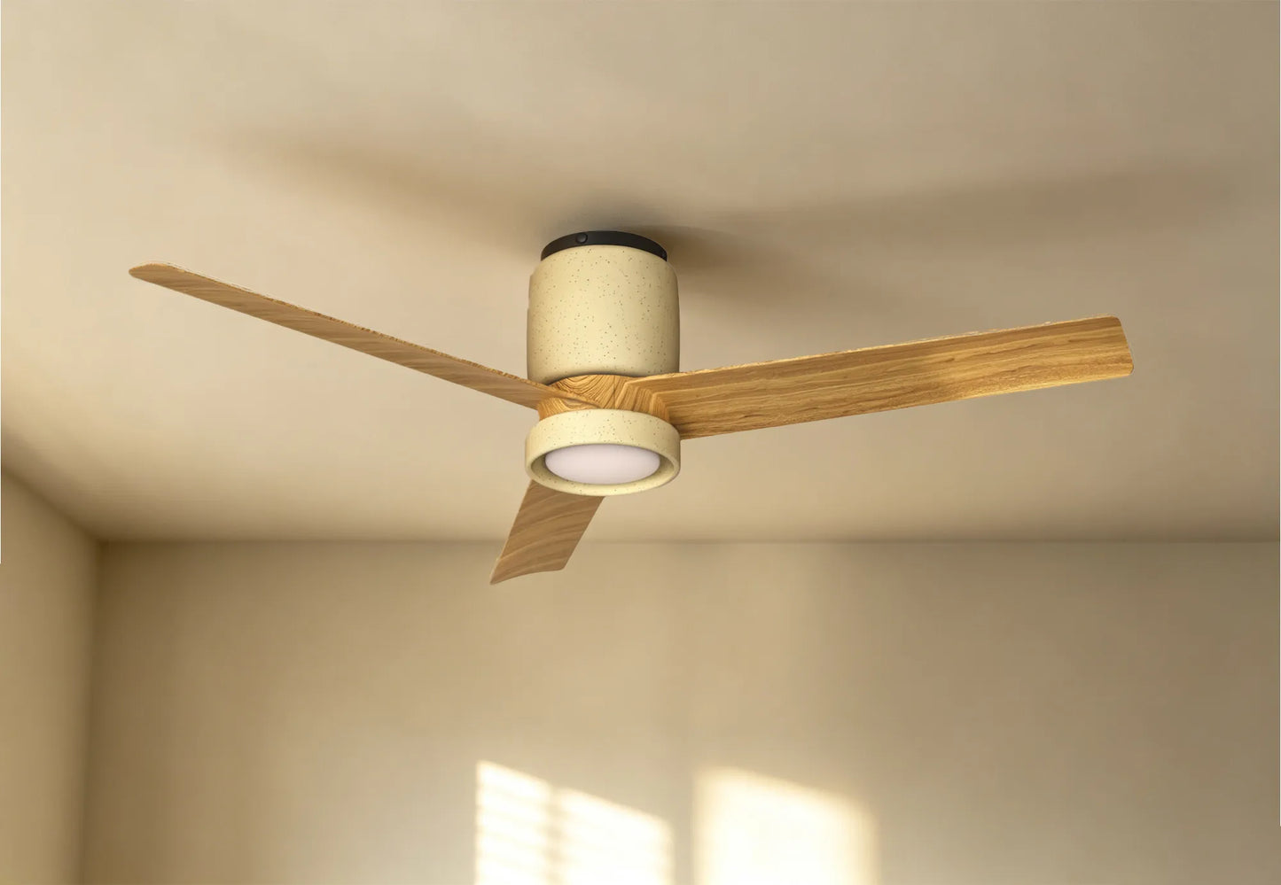 CER Ceiling Fan in Beige Ceramic with Wood Blades - ID 14665