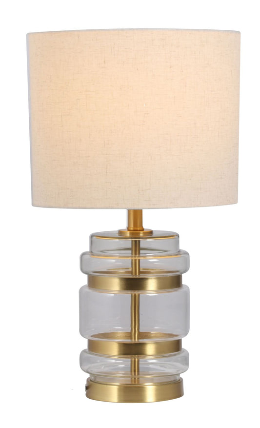 HAR Satin Brass & Glass Table Lamp with Cream Linen Shade - ID 13327