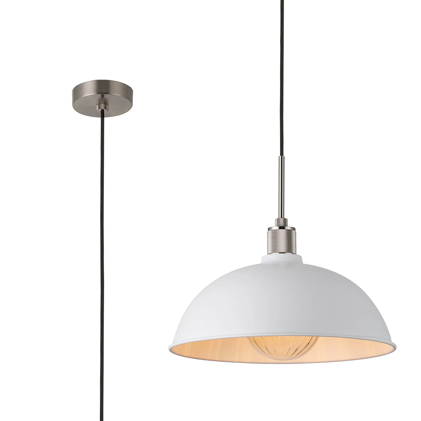 Satin Nickel & White Dome Pendant - ID 12488-V2