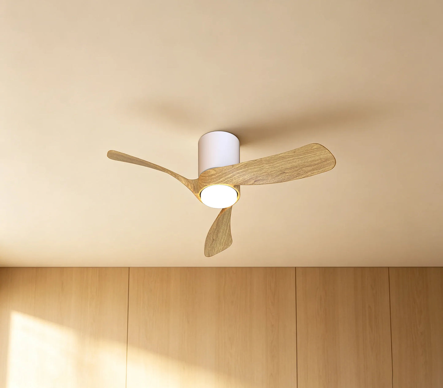 COL 72cm Ceiling Fan in White with Fair Wood Blades - ID 14680