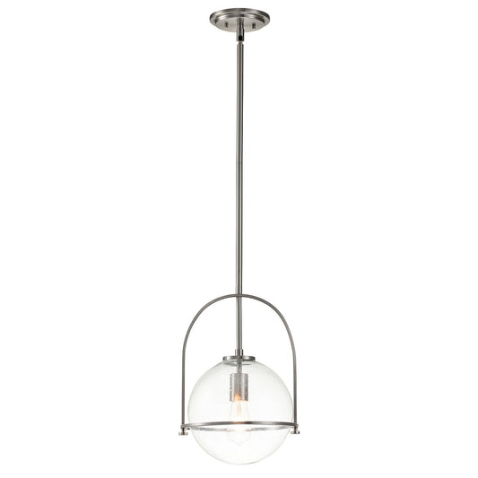 SOM 1 Light Pendant in Brushed Nickel with Clear Seeded Glass - ID 13661