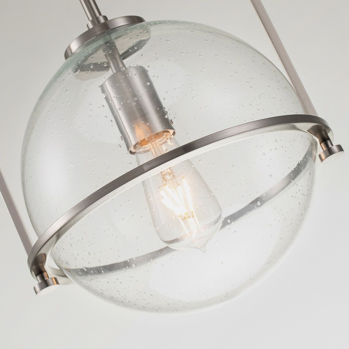 SOM 1 Light Pendant in Brushed Nickel with Clear Seeded Glass - ID 13661