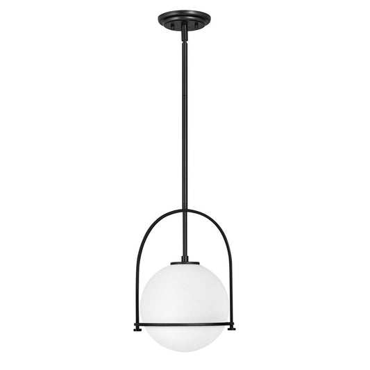 SOM 1 Light Pendant in Black with Opal Glass - ID 13660