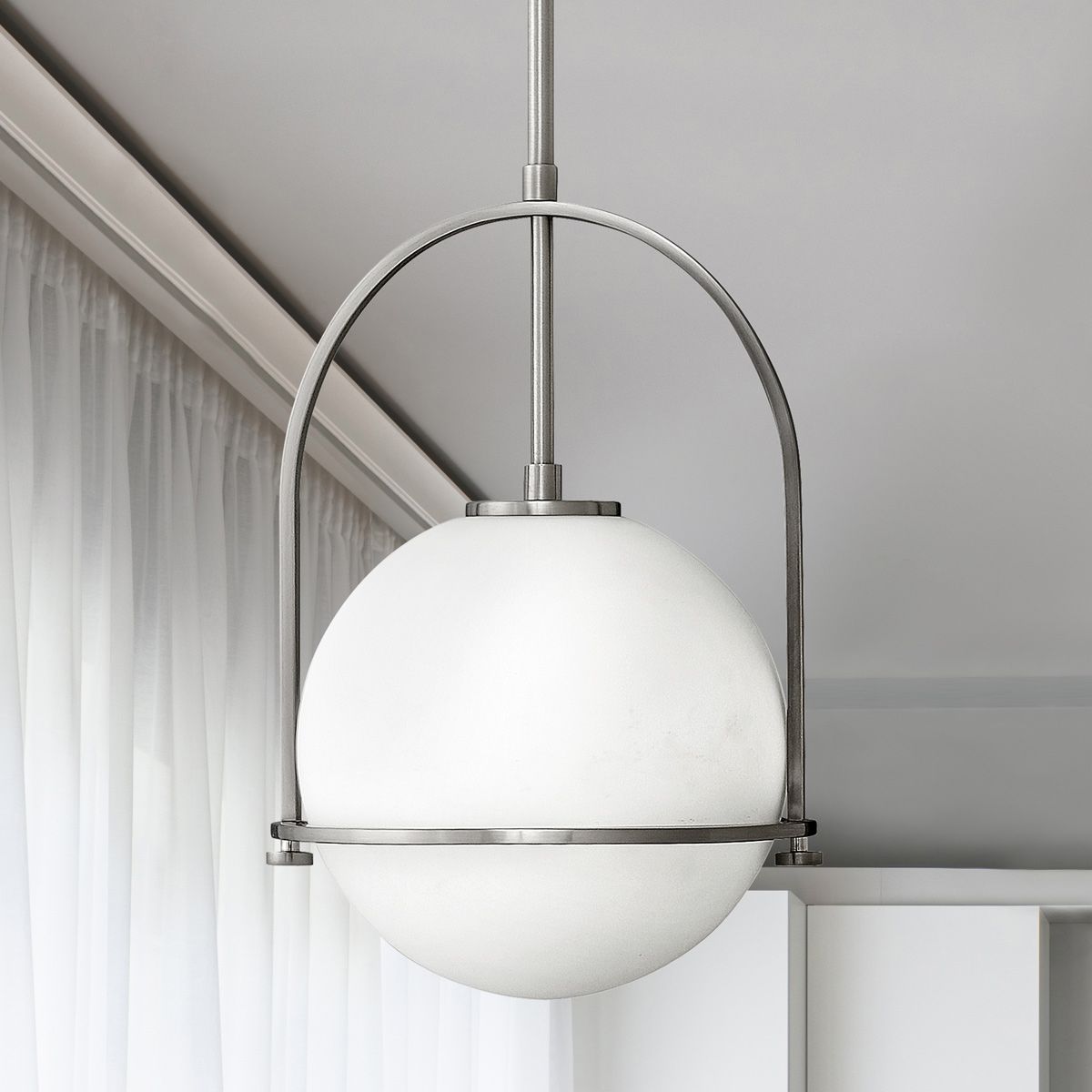 SOM 1 Light Pendant in Brushed Nickel with Opal Glass - ID 13662
