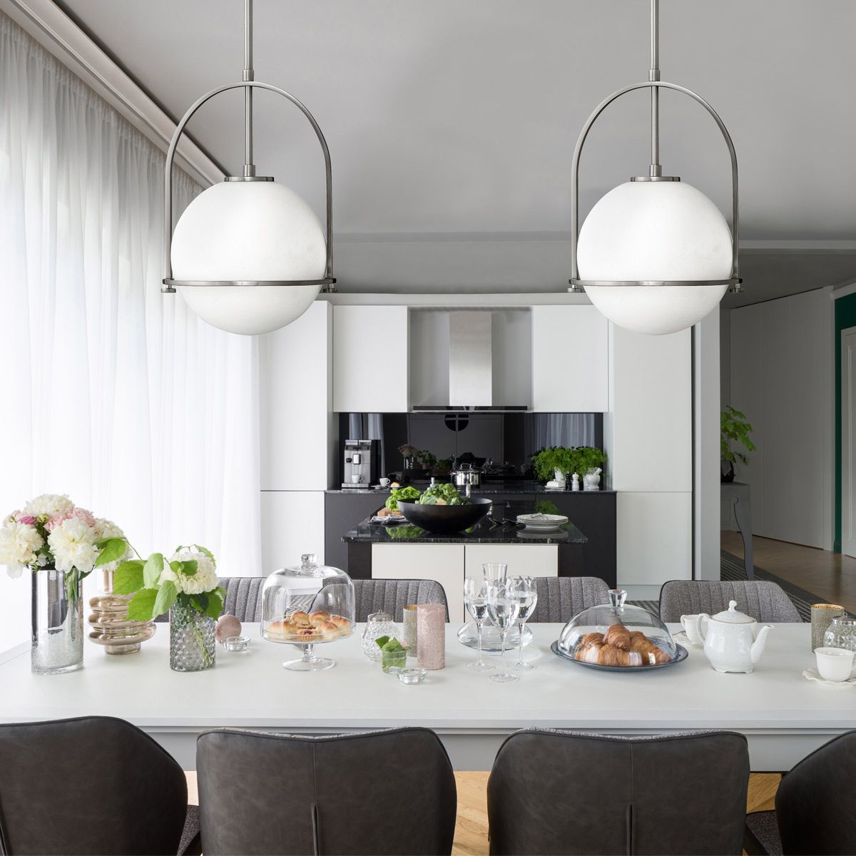 SOM 1 Light Pendant in Brushed Nickel with Opal Glass - ID 13662