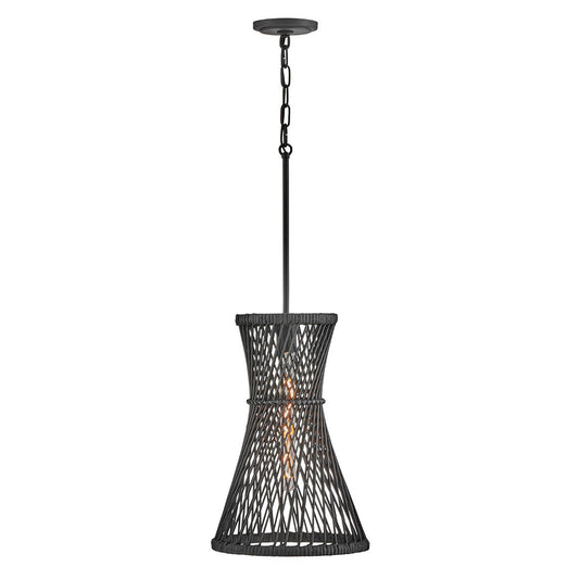 TWY Natural Rattan Reed Handwoven Single Pendant in Black - ID 14004