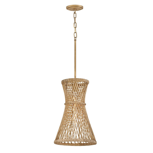 TWY Natural Rattan Reed Handwoven Single Pendant in Burnished Gold - ID 14005