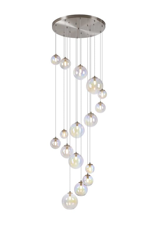 16 Light Multi-Pendant in Satin Nickel with Iridescent Glass - ID 12509