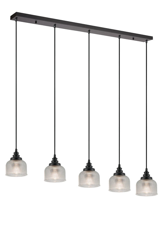 5 Light Satin Black Linear Pendant with Clear Prismatic Glass - ID 12510-V2