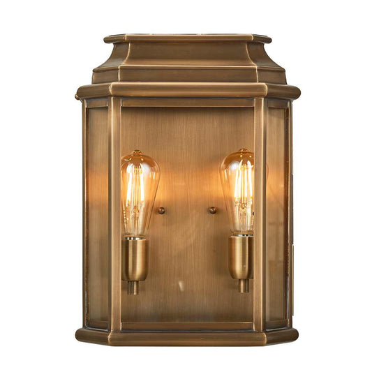 MAR Solid Brass 2 Light Outdoor Wall Lantern in Aged Brass - ID 13384