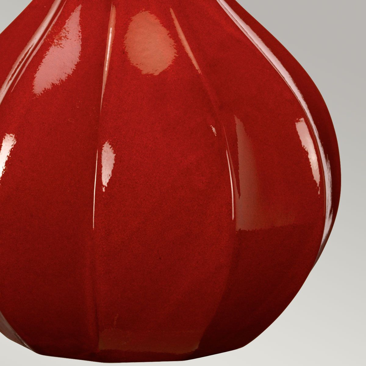 Red Glazed Ceramic Table Lamp with White faux Linen Shade -  ID 13410