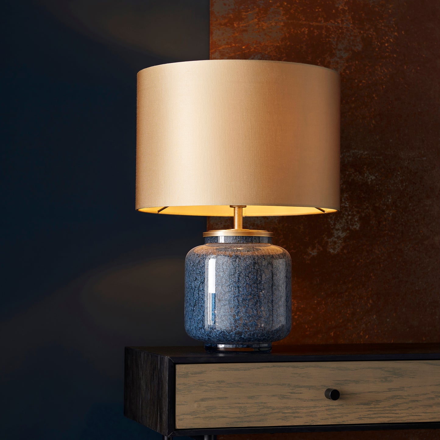 Cobalt glass table light with gold shade - ID 93067