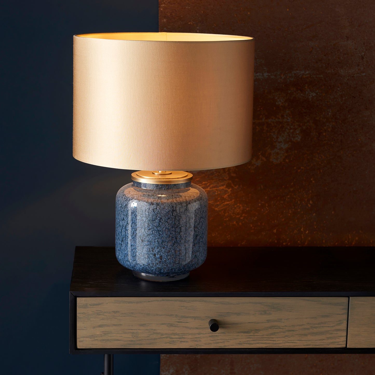 Cobalt glass table light with gold shade - ID 93067
