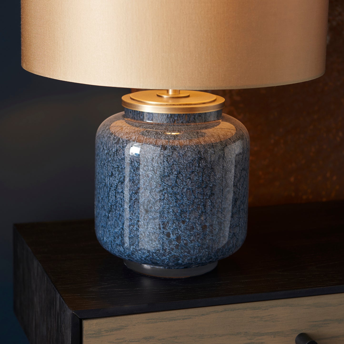 Cobalt glass table light with gold shade - ID 93067