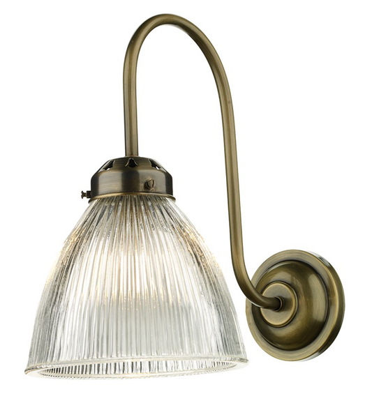 Cam Antique Brass Swan Neck Wall Light with Prismatic Glass - ID 10327 LIMITED STOCK