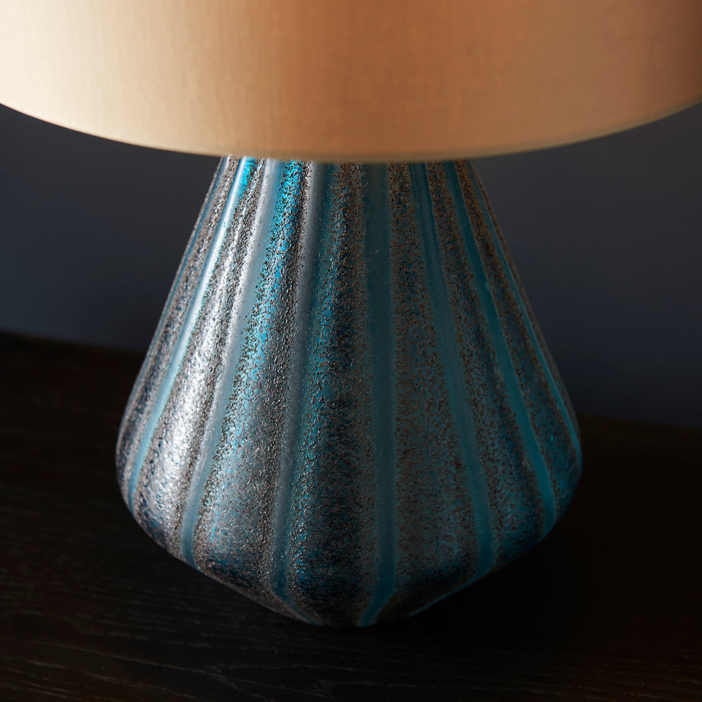 Turquoise Fluted & Textured Blown Glass Table Lamp - ID 11642