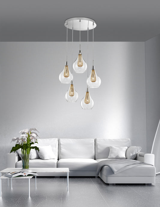 Clear Glass and Gold Mesh Multi Pendant - ID 9246