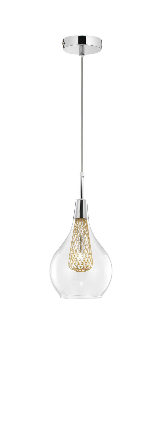 Clear Glass and Gold Mesh Single Pendant - ID 9245