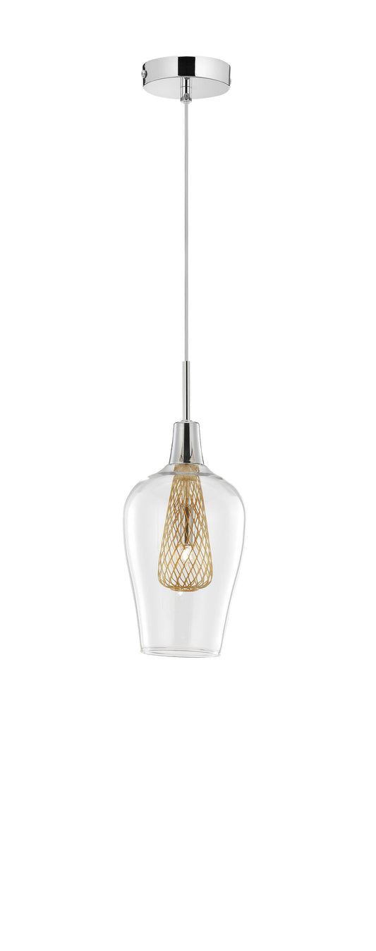 Clear Glass and Gold Mesh Single Pendant - ID 9365