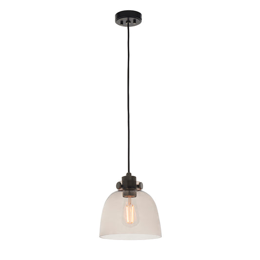 Black Chrome & Smoke Grey Tinted Glass Single Pendant - ID 11002