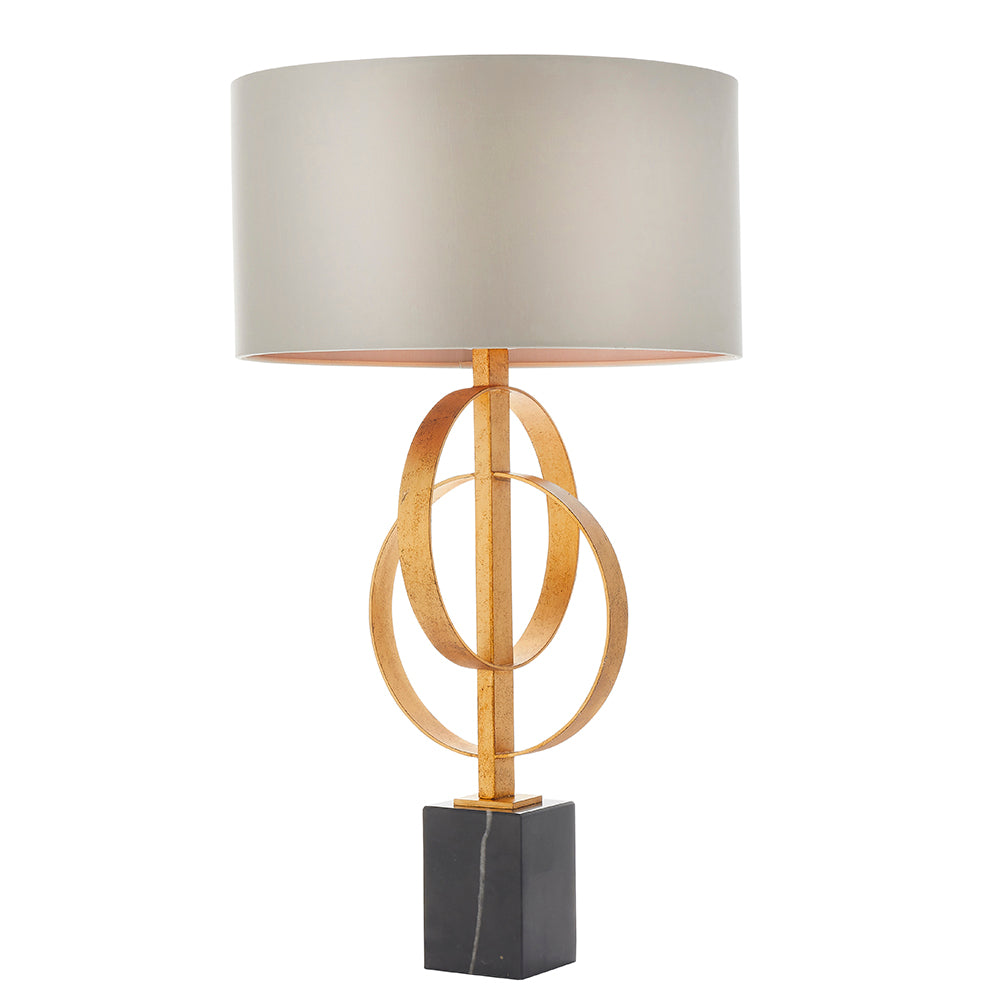 Hoop Detail Table Lamp In Gold Leaf With Mink Satin Fabric & Marble Base - ID 11182