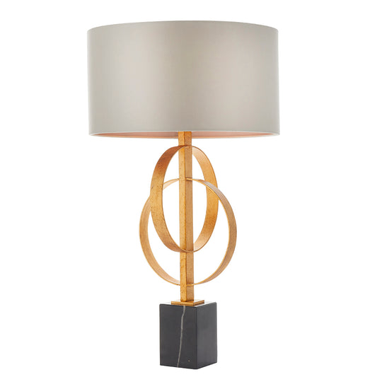 Hoop Detail Table Lamp In Gold Leaf With Mink Satin Fabric & Marble Base - ID 11182