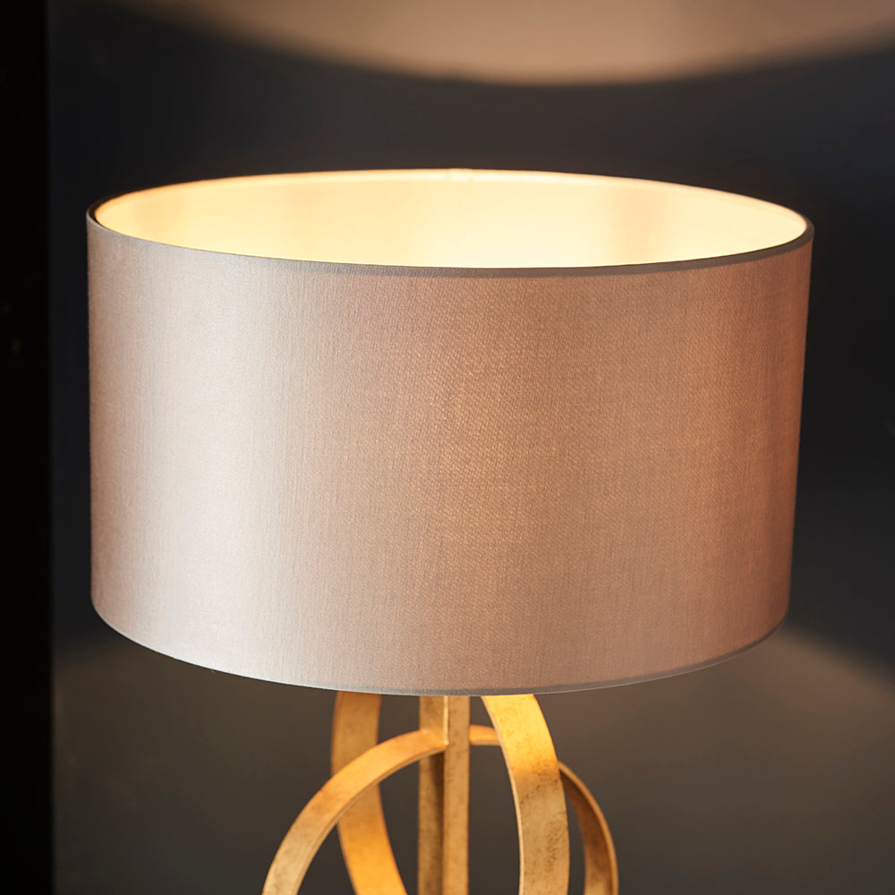 Hoop Detail Table Lamp In Gold Leaf With Mink Satin Fabric & Marble Base - ID 11182