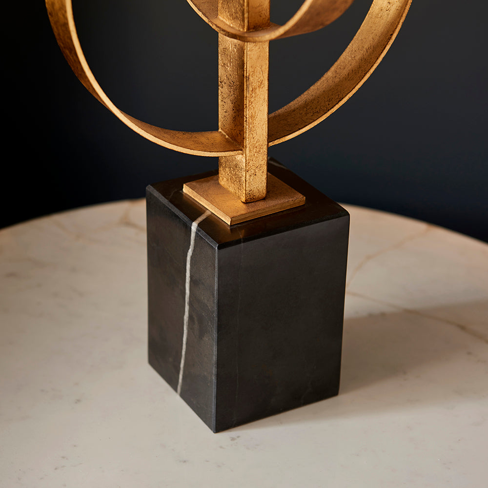 Hoop Detail Table Lamp In Gold Leaf With Mink Satin Fabric & Marble Base - ID 11182