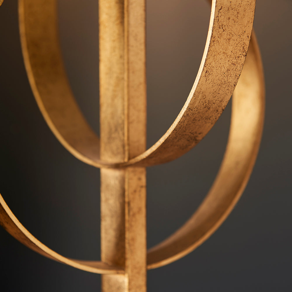 Hoop Detail Table Lamp In Gold Leaf With Mink Satin Fabric & Marble Base - ID 11182